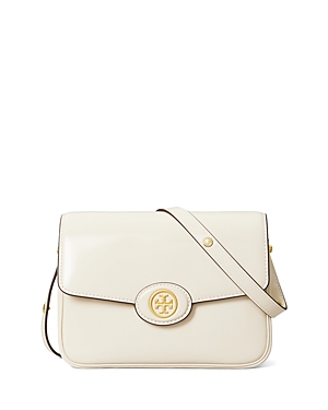 Shop Tory Burch Robinson Spazzolato Leather Convertible Shoulder Bag In Shea Butter/brass