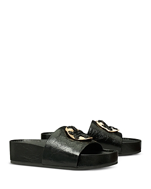 Tory Burch Slide Woven In Black Leather In Perfect Black