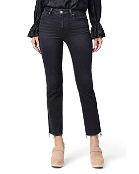 PAIGE - Cindy Raw Hem High Rise Cropped Straight Leg Jeans in Black Lotus