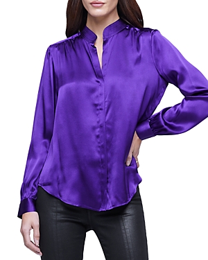 L Agence Bianca Silk Satin Blouse In Deep Violet