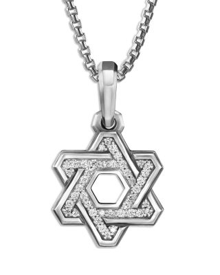 Men's Sterling Silver Deco Diamond Star of David Pendant