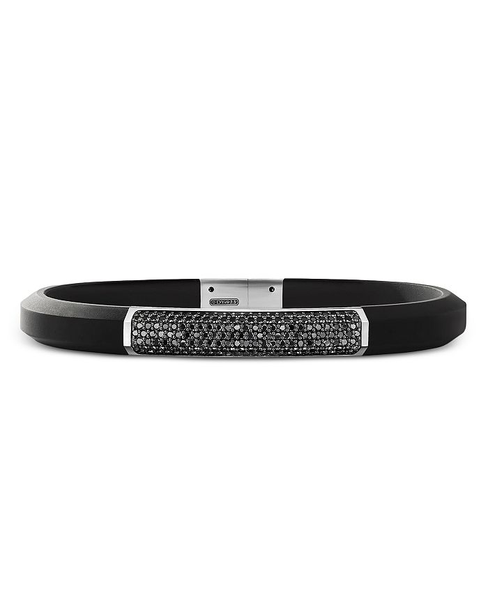 David Yurman - Men's Sterling Silver Streamline&reg; Black Diamond Pav&eacute; Black Rubber Bracelet