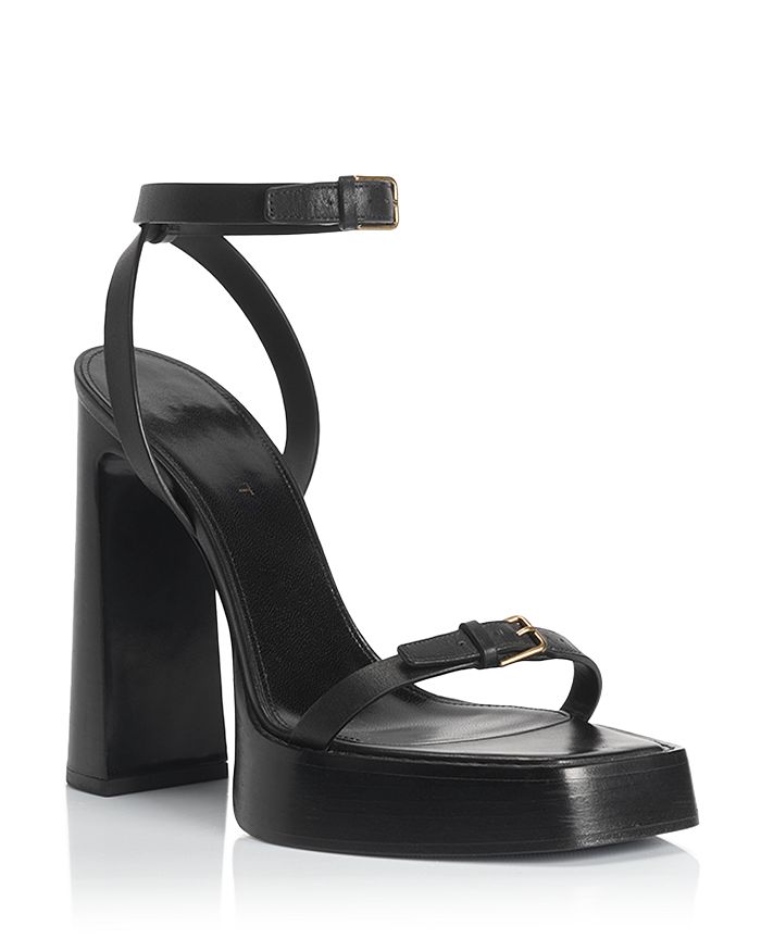 Saint Laurent Women's Platz Square Toe Buckled Strap High Heel Platform