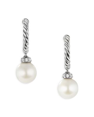 David Yurman Sterling Silver Pearl Cultured Freshwater Pearl & Diamond Solari Drop Earrings