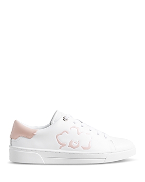 Ted Baker Tarliah Magnolia-detail Low-top Leather Trainers In White/pink