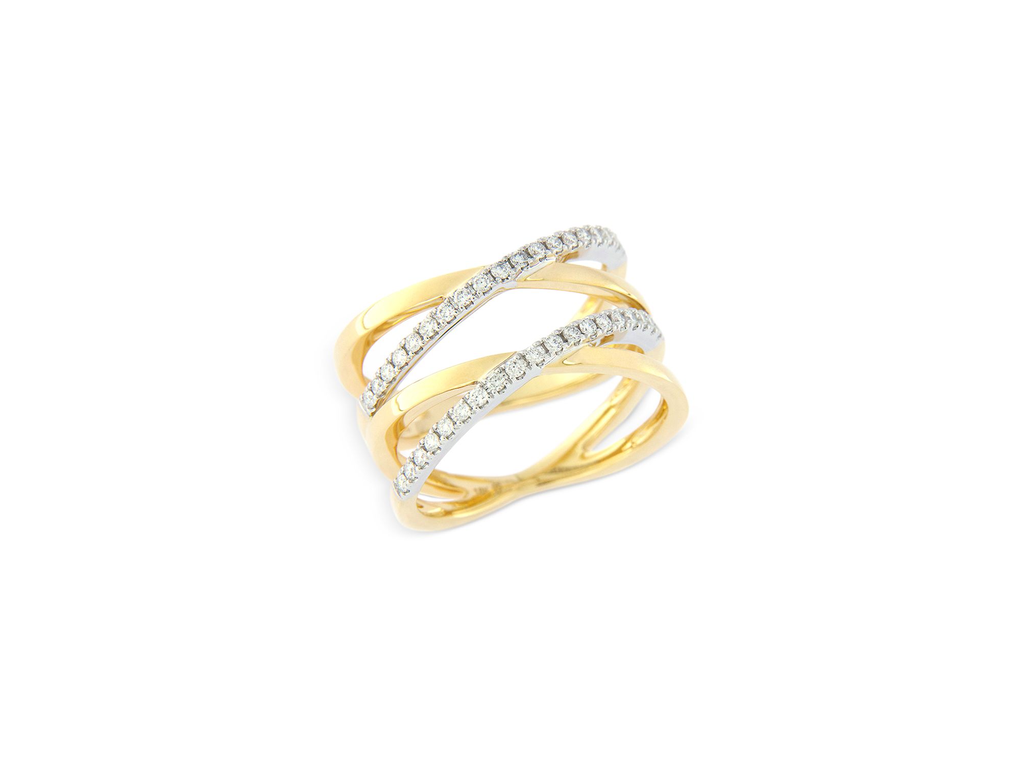 Diamond Double Crossover Ring in 14K White & Yellow Gold, 0.30 tcw - Image 1