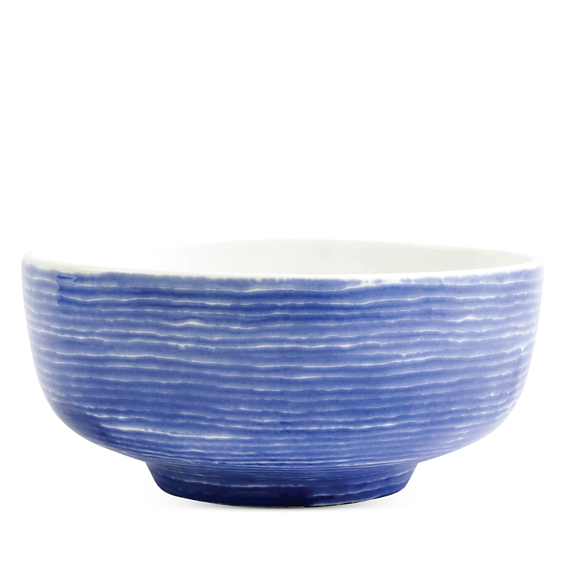 Vietri Santorini Stripe Medium Footed Serving Bowl In Blue
