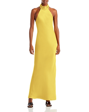 Ramy Brook Tatiana Satin Halter Gown In Sun Kiss