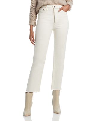 Re/done Originals High-rise Ankle Crop Frayed Skinny Jeans In