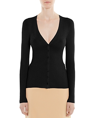 Lanvin Textured Ribbed V-neck Cardigan In Black