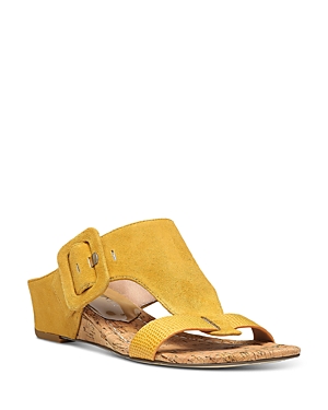 Shop Donald Pliner Women's Slip On Buckled Wedge Sandals In Dijon