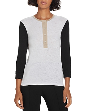 Goldie Color Blocked Cotton Henley Top In White/black