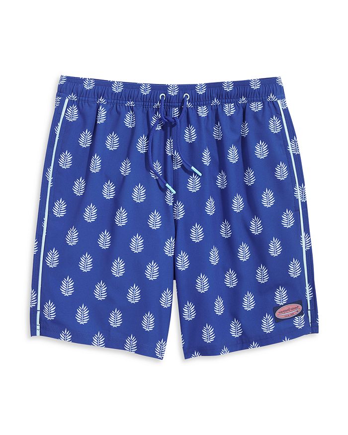 Vineyard Vines Men's Chappy Leaf Print Swim Trunks In Fleur De Leaf Navy