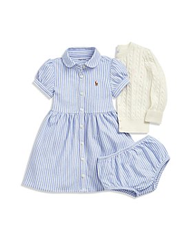 Ralph Lauren - Girls' Striped Oxford Dress & Bloomers Set & Cable Knit Cardigan - Baby