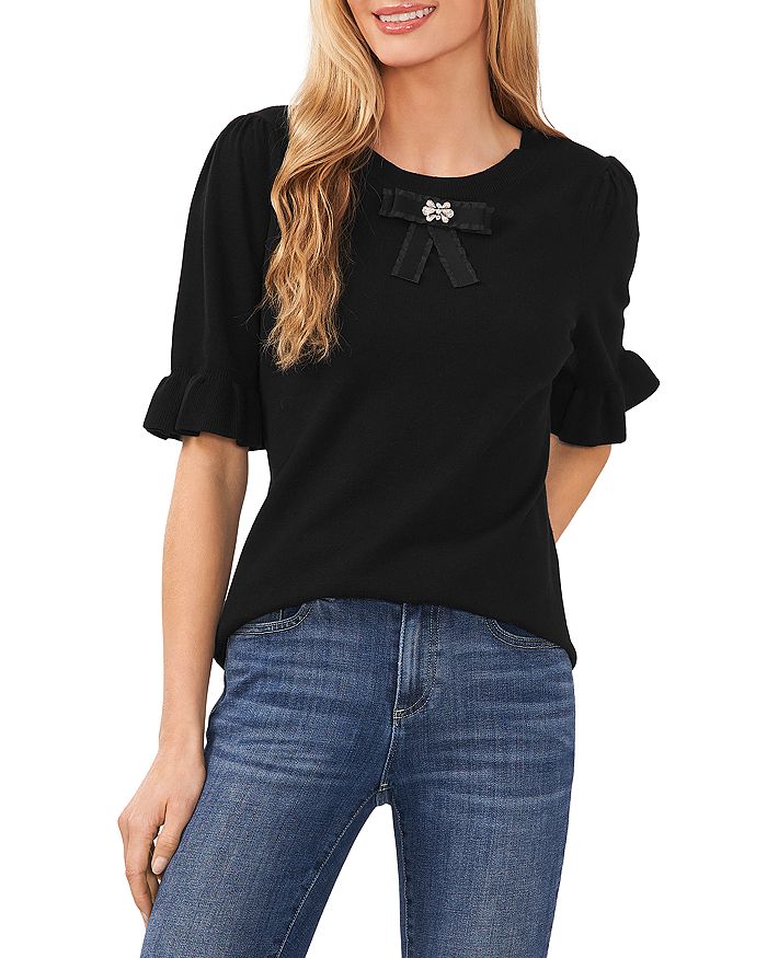 CeCe Bow Front Ruffle Sleeve Cotton Top | Bloomingdale's