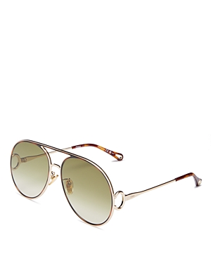 Photos - Sunglasses Chloe Aviator , 61mm Gold/Green Gradient CH0145S002