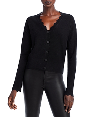 C By Bloomingdale's Cashmere Scallop Neck Long Sleeve Cashmere Cardigan Sweater - 100% Exclusive In Black