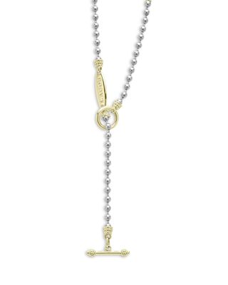 18K Yellow Gold & Sterling Silver Signature Caviar Toggle Necklace, 18"