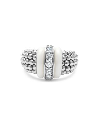 Ceramic & Sterling Silver White Caviar Diamond Ring 