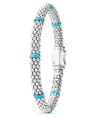 Ceramic & Sterling Silver Blue Caviar Station Bracelet