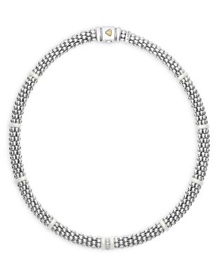 Ceramic & Sterling Silver White Caviar Diamond Station Necklace, 18"