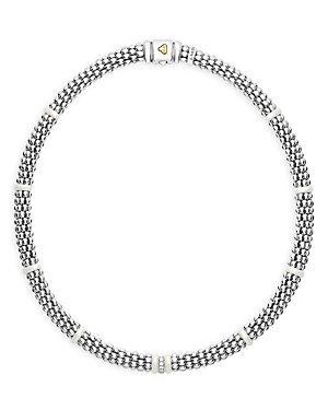 Lagos Ceramic & Sterling Silver White Caviar Diamond Station Necklace, 16