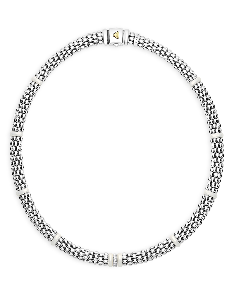 Lagos Ceramic & Sterling Silver White Caviar Diamond Station Necklace, 16