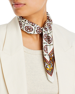 Deco T Monogram Silk Neckerchief: Women's Accessories, Scarves