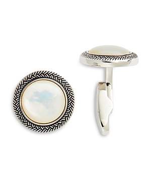 Link Up Antique Rim Mother Of Pearl Cufflinks In Silver