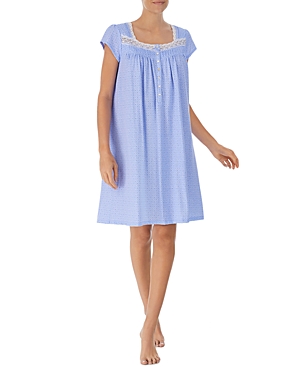 Eileen West Floral Print Cap Sleeve Cotton Jersey Short Nightgown In Blue Garden