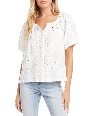 Button Front Lace Eyelet Top