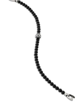 Men's Sterling Silver Memento Mori Onyx & Diamond Skull Bead Bracelet