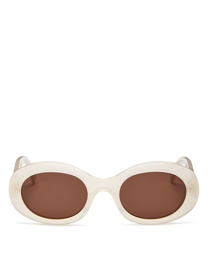 Shop Celine Triomphe Oval Sunglasses, 52mm In Ivory/brown Solid