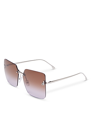 Fendi F Monogram Rimless Metal Butterfly Sunglasses In Silver/brown Gradient