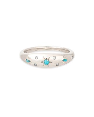 Adina Reyter Sterling Silver Turquoise & Diamond Scatter Small Dome Ring