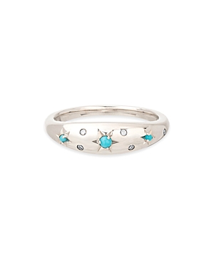 Adina Reyter Sterling Silver Turquoise & Diamond Scatter Small Dome Ring In Blue/silver