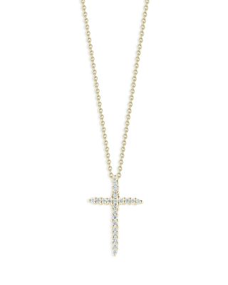 Roberto Coin - 18K Yellow Gold Tiny Treasures Diamond North South Cross Pendant Necklace, 16-18"