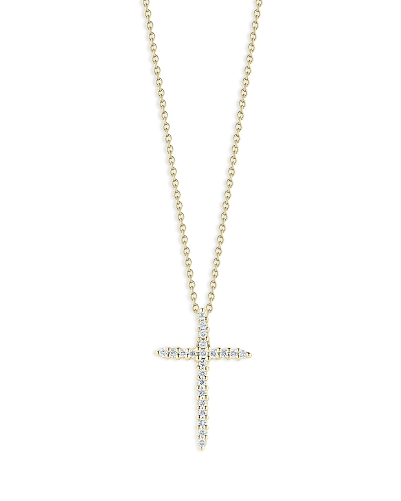 Roberto Coin 18K Yellow Gold Tiny Treasures Diamond North South Cross Pendant Necklace, 16