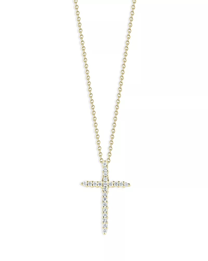 Roberto Coin 18K Yellow Gold Tiny Treasures Diamond North South Cross Pendant Necklace, 16