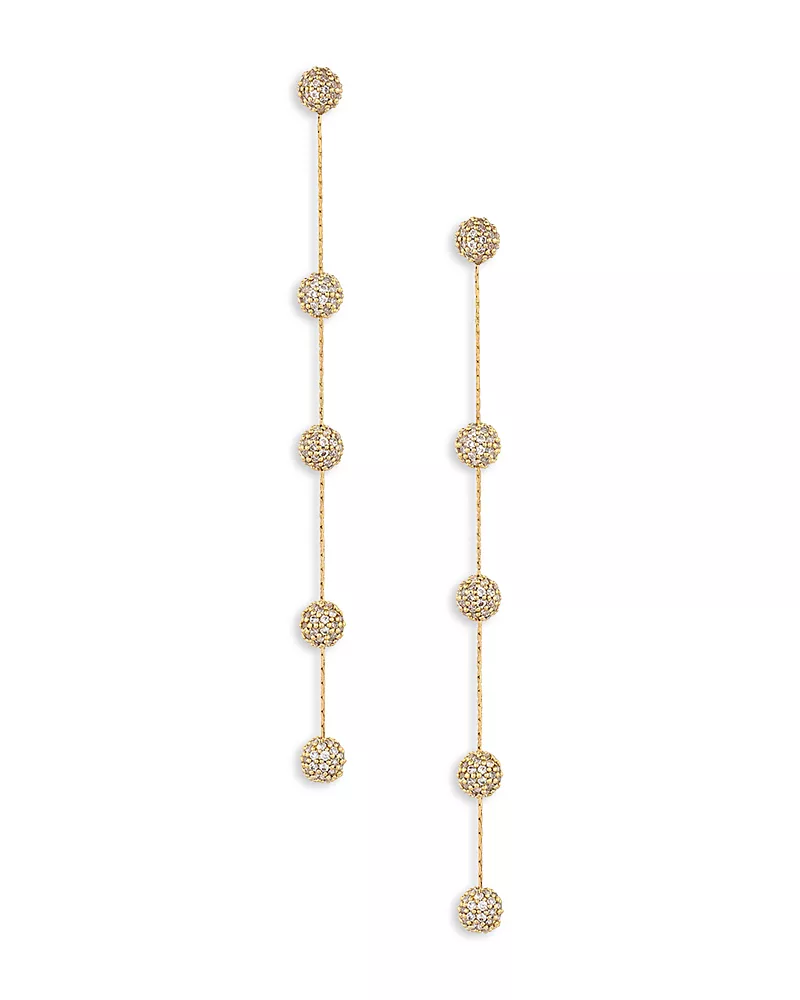 Ettika Crystal Ball Drop Pave Ball Linear Drop Earrings in 18K Gold Plated