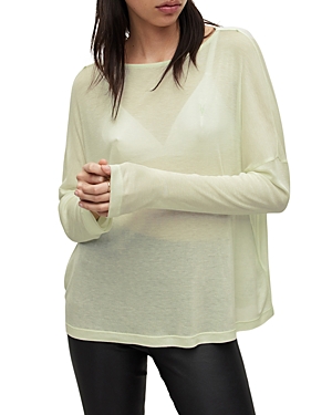 Allsaints Francesco Rita Long Sleeve Jersey Top In Sage Green