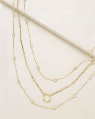 Monroe Crystal Cubic Zirconia Layered Collar Necklace in 18K Gold Plated, 14"-19"