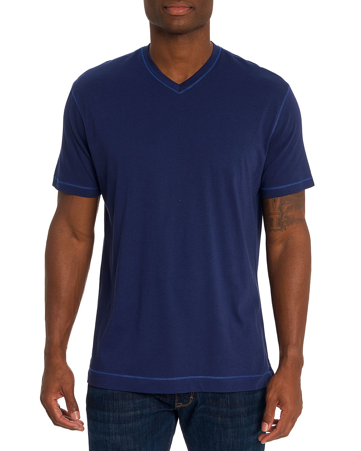 Robert Graham Eastwood Top Stitched V Neck Tee