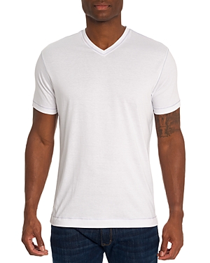 Shop Robert Graham Eastwood Top Stitched V Neck Tee In White