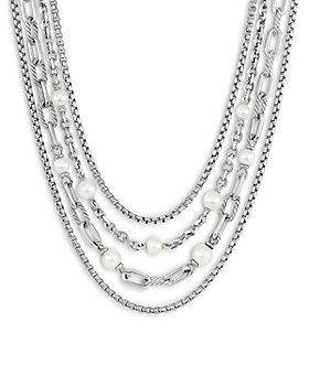 David Yurman - DY Madison® Sterling Silver Cultured Freshwater Pearl Multi Row Chain Necklace, 19.5"