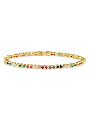 Aqua Sahira Rainbow Cubic Zirconia Bezel Tennis Bracelet In 18k Gold Plated Sterling Silver - 100% Exclus In Multi/gold