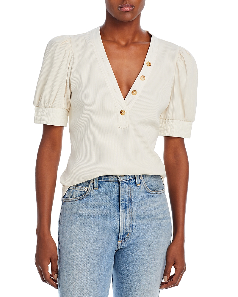 Derek Lam 10 Crosby Heather V Neck Puff Sleeve Top · XXL