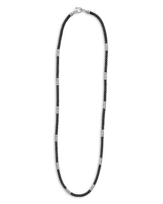 Black Caviar Silver Station Ceramic Beaded Necklace, 16"