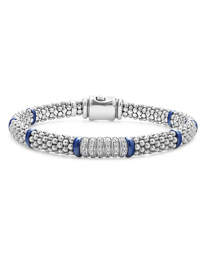 LAGOS - Six Station Diamond Blue Caviar Bracelet in Sterling Silver