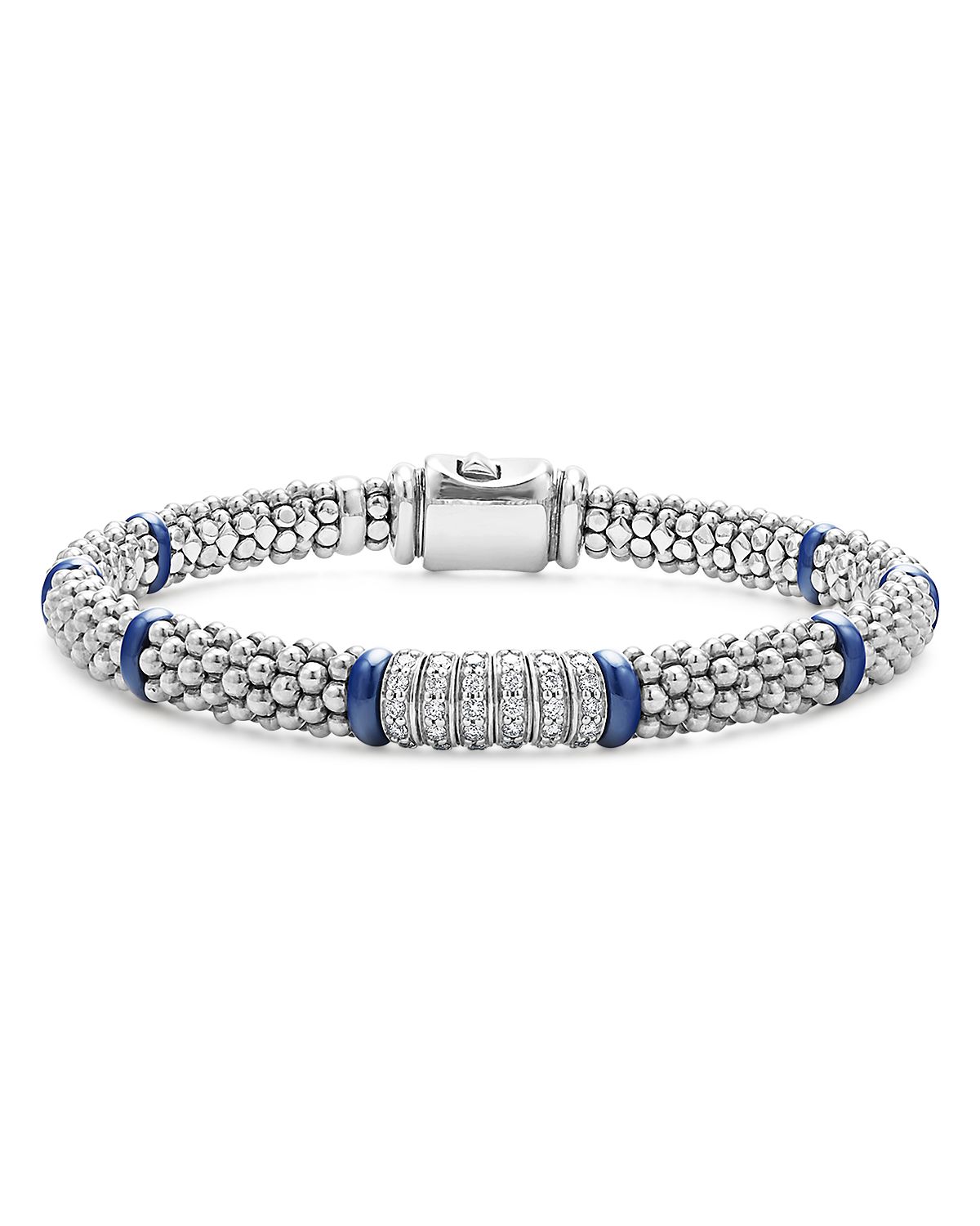 Lagos Six Station Diamond Blue Caviar Bracelet